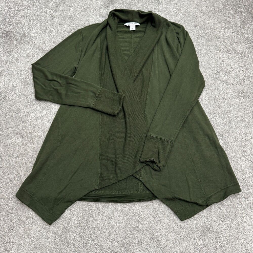 Athleta Pranayama Wrap Cardigan Sweater Women XXS Green Thumbholes Pockets Open
